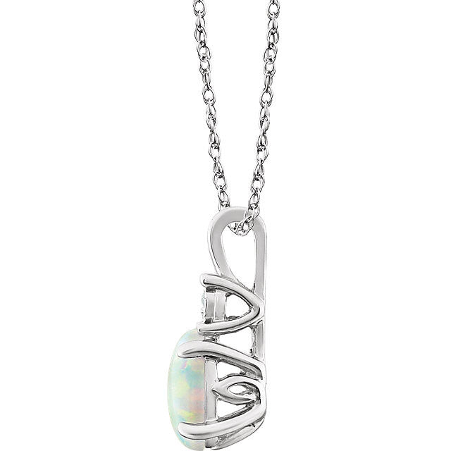 14k White Gold Oval Created Opal & .02 CTW Diamond Necklace-651534:112:P-Chris's Jewelry