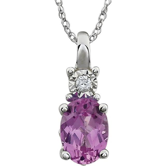 14k White Gold Oval Gemstone & .02 CTW Diamond 18" Necklaces-651534:103:P-Chris's Jewelry