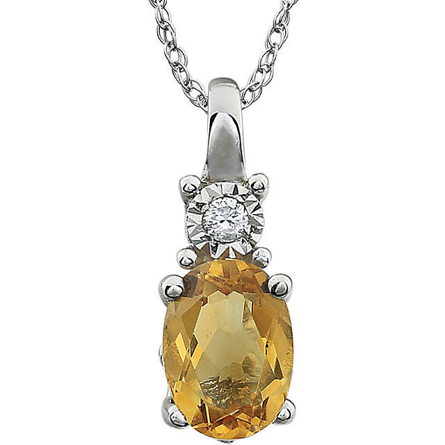 14k White Gold Oval Gemstone & .02 CTW Diamond 18" Necklaces-651534:102:P-Chris's Jewelry