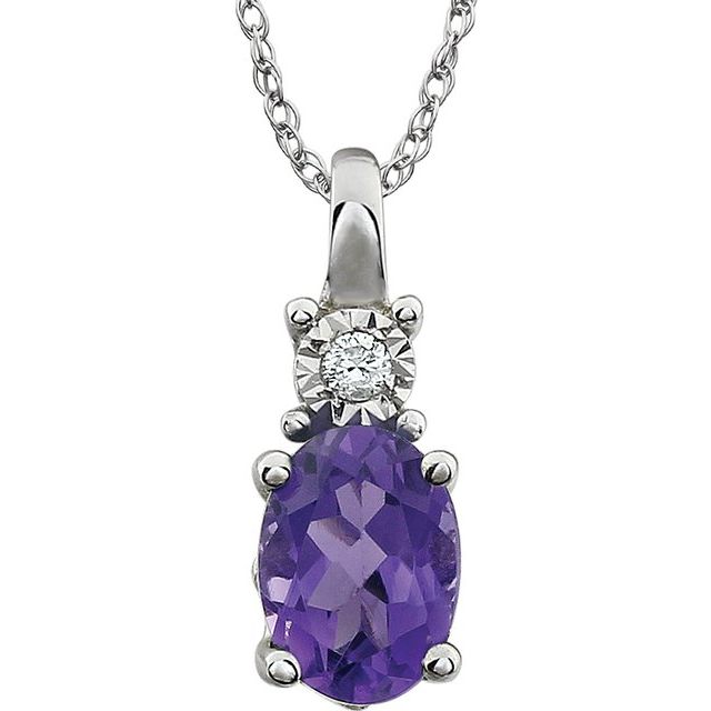 14k White Gold Oval Gemstone & .02 CTW Diamond 18" Necklaces-651534:100:P-Chris's Jewelry