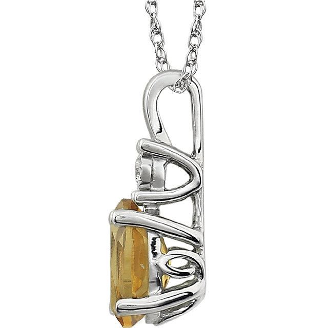 14k White Gold Oval Gemstone & .02 CTW Diamond 18" Necklaces-Chris's Jewelry