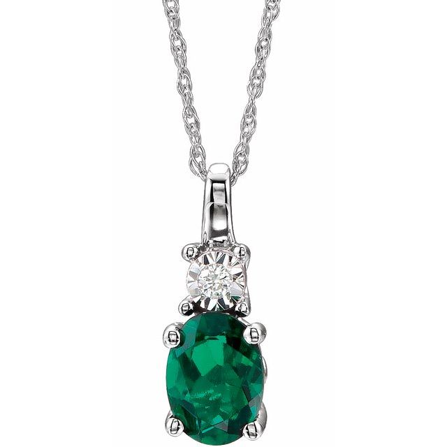 14k White Gold Oval Gemstone & .02 CTW Diamond 18" Necklaces-651534:109:P-Chris's Jewelry