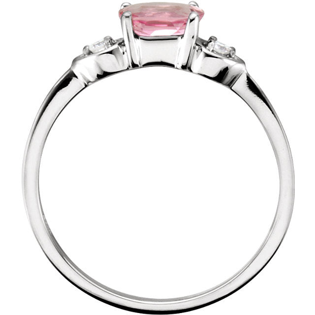 14k White Gold Pink Tourmaline & Diamond 3-Stone Ring-67566:100:P-Chris's Jewelry