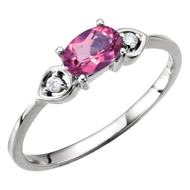 14k White Gold Pink Tourmaline & Diamond 3-Stone Ring-67566:100:P-Chris's Jewelry