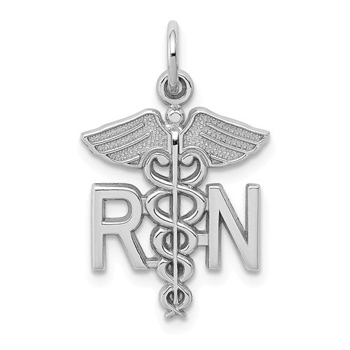 14k White Gold Registered Nurse RN 25 x 12mm Charm Pendant-WCH57-Chris's Jewelry