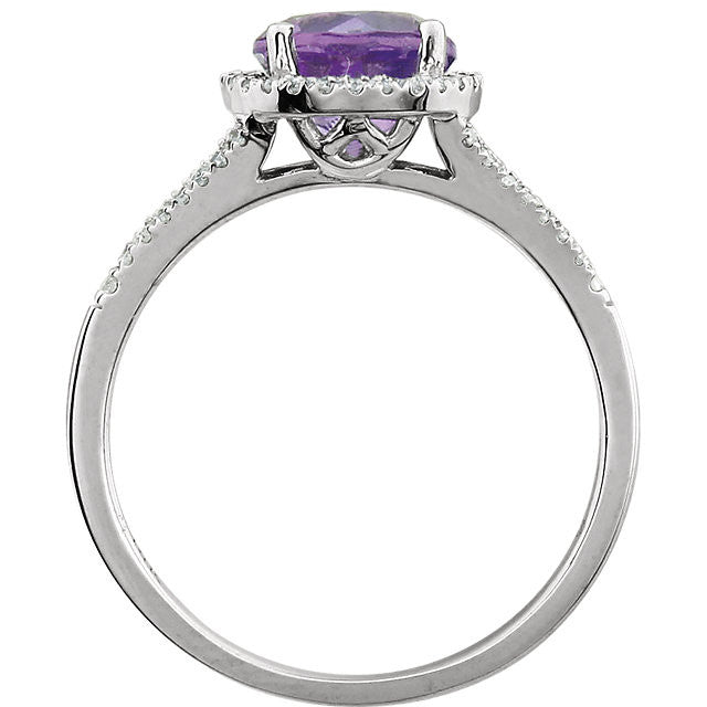 14k White Gold Round Amethyst & 1/5 CTW Diamond Halo Ring-651300:70002:P-Chris's Jewelry