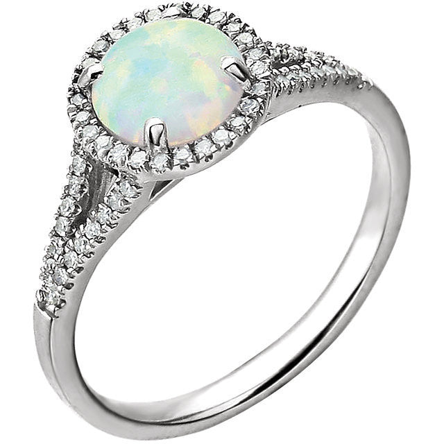 14k White Gold Round Created Opal & 1/5 CTW Diamond Halo Ring-651300:70000:P-Chris's Jewelry