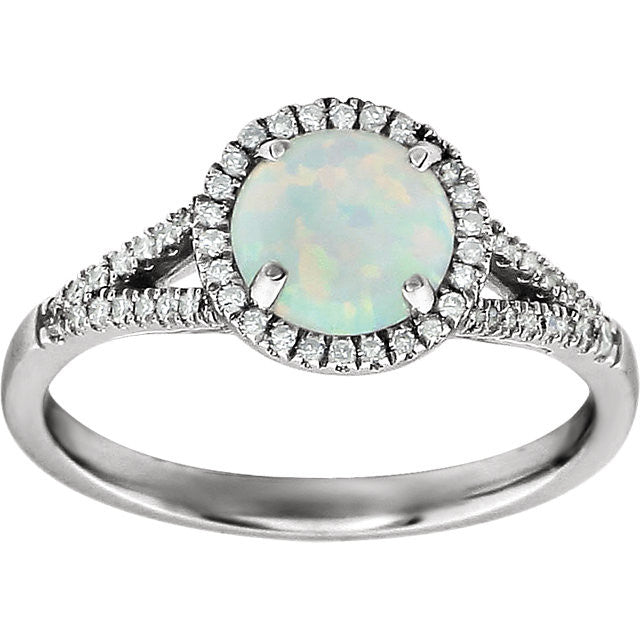 14k White Gold Round Created Opal & 1/5 CTW Diamond Halo Ring-651300:70000:P-Chris's Jewelry