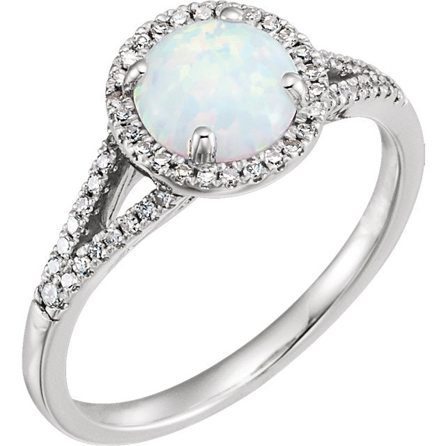 14k White Gold Round Gemstone & 1/5 CTW Diamond Halo Ring-651300:70000:P-Chris's Jewelry