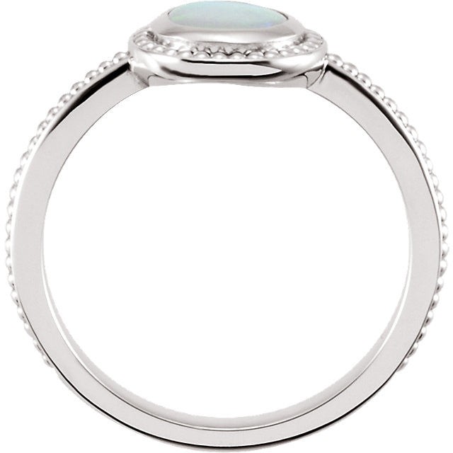 14k White Gold Round Genuine Australian Opal Beaded Design Ring-71592:70000:P-Chris's Jewelry