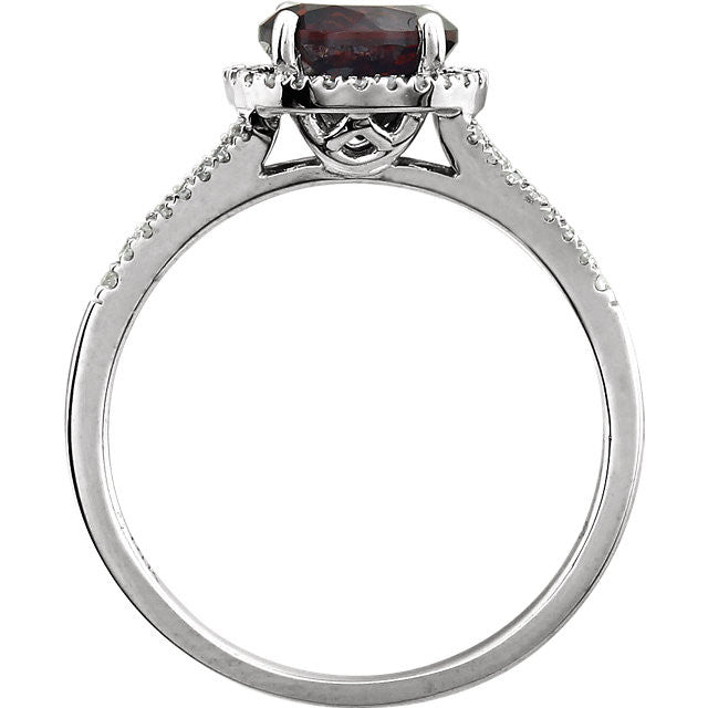 14k White Gold Round Mozambique Garnet & 1/5 CTW Diamond Halo Ring-651300:70010:P-Chris's Jewelry