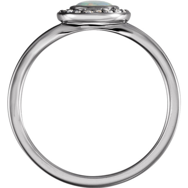 14k White Rose or Yellow Gold Bezel Round Genuine Australian Opal & Diamond Halo Ring-Chris's Jewelry