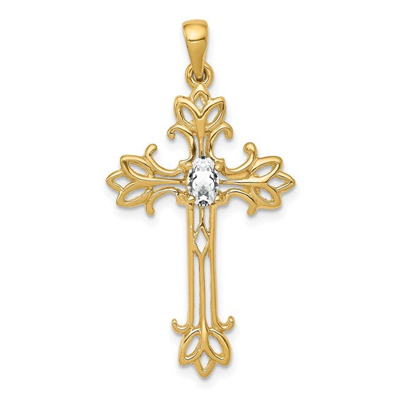 14k White or Yellow Gold Oval Gemstone Cross Pendants-XP1775CZ-Chris's Jewelry