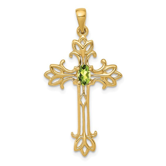 14k White or Yellow Gold Oval Gemstone Cross Pendants-XP1775PE-Chris's Jewelry