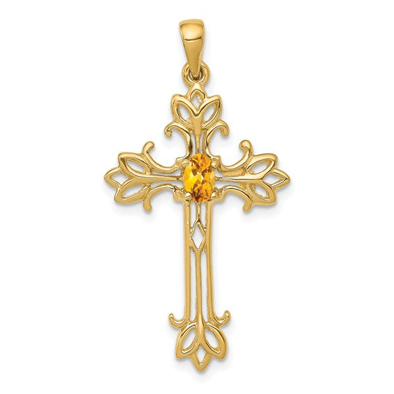 14k White or Yellow Gold Oval Gemstone Cross Pendants-XP1775CI-Chris's Jewelry