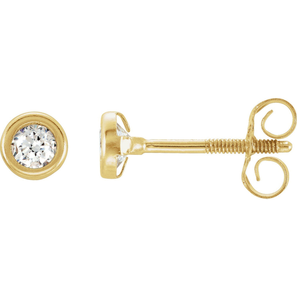 14k Yellow Gold 3mm Round Cubic Zirconia Bezel Set Screw Back Threaded Stud Earrings-19153:246859000:P-Chris's Jewelry