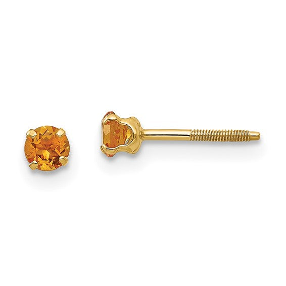 14k Yellow Gold 3mm Round Genuine Birthstone Screwback Earrings-GK122-Chris's Jewelry