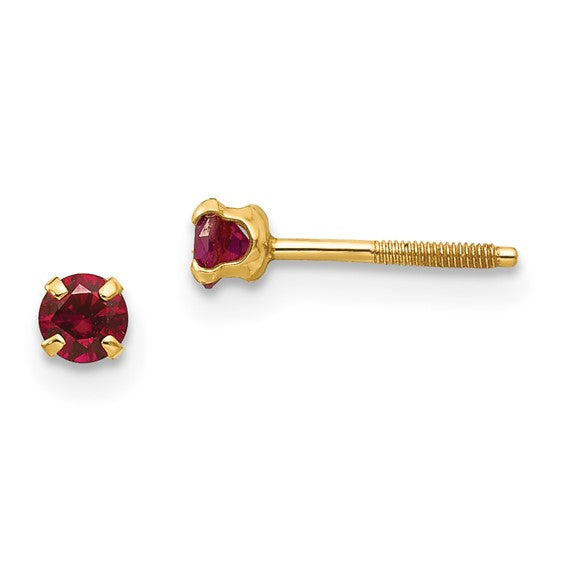 14k Yellow Gold 3mm Round Imitation Birthstone Screwback Earrings-GK193-Chris's Jewelry