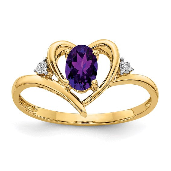 14k Yellow Gold Genuine Gemstone Diamond Heart Rings-Chris's Jewelry