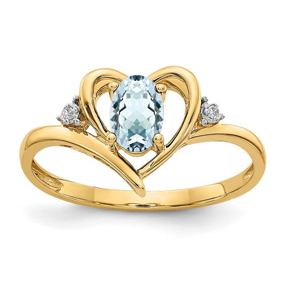 14k Yellow Gold Genuine Gemstone Diamond Heart Rings-XBS482-Chris's Jewelry