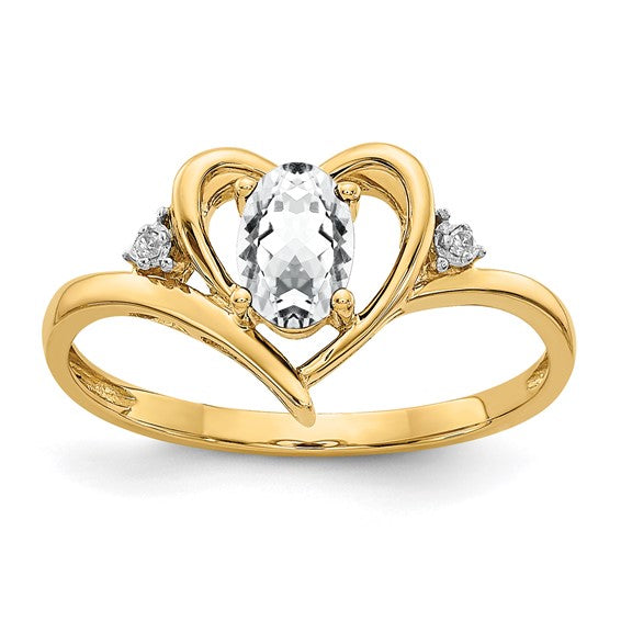 14k Yellow Gold Genuine Gemstone Diamond Heart Rings-XBS483-Chris's Jewelry