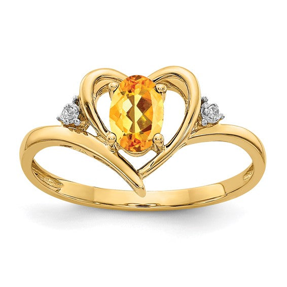 14k Yellow Gold Genuine Gemstone Diamond Heart Rings-XBS500-Chris's Jewelry