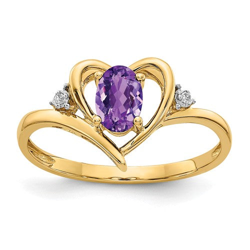 14k Yellow Gold Genuine Gemstone Diamond Heart Rings-XBS477-Chris's Jewelry