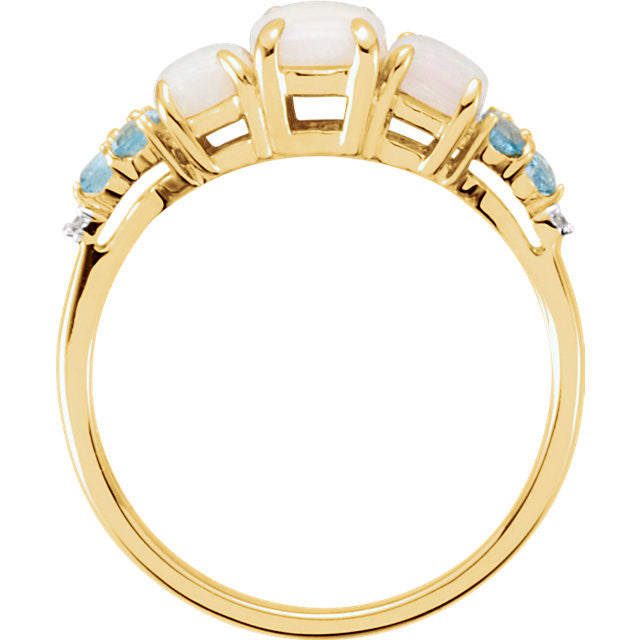 14k Yellow Gold Genuine Opal, Swiss Blue Topaz & Diamond Ring-68167:101:P-Chris's Jewelry