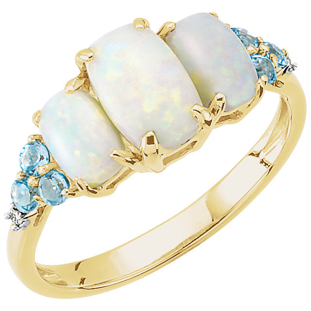 14k Yellow Gold Genuine Opal, Swiss Blue Topaz & Diamond Ring-68167:101:P-Chris's Jewelry