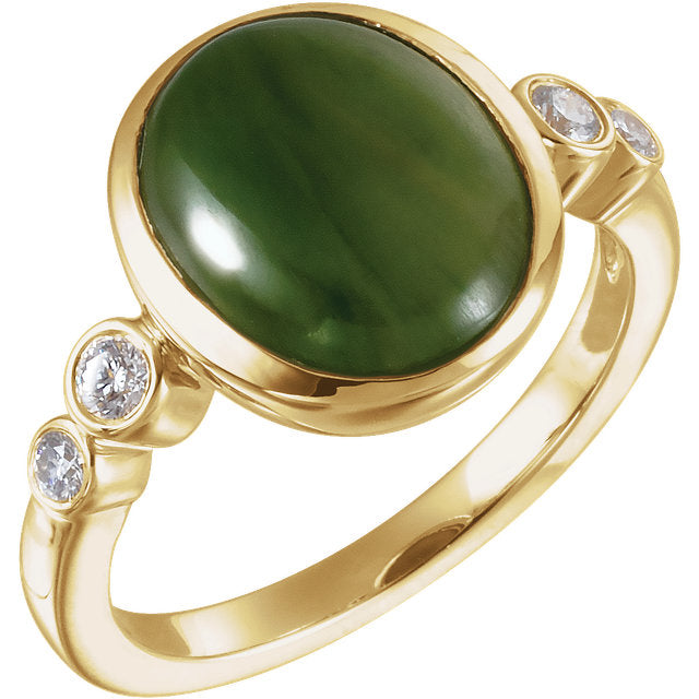 14k Yellow Gold Nephrite Jade & Diamond Accented Ring-65974:60001:P-Chris's Jewelry