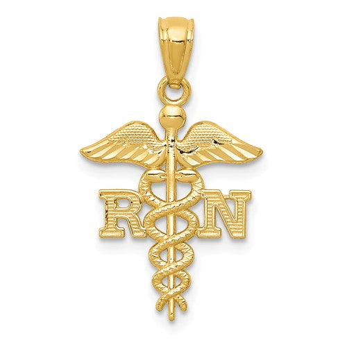 14k Yellow Gold Solid D/C Registered Nurse RN Pendant-K6119-Chris's Jewelry