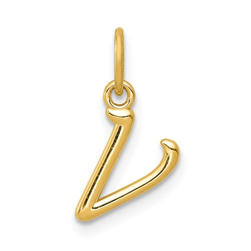 14k Yellow Gold Solid Lowercase Initial Charm Pendant - Various Letters-YC1060V-Chris's Jewelry