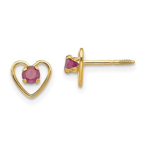 14k Yellow Gold Youth 3mm Birthstone Heart Screwback Earrings-GK106-Chris's Jewelry