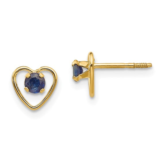 14k Yellow Gold Youth 3mm Birthstone Heart Screwback Earrings-GK108-Chris's Jewelry