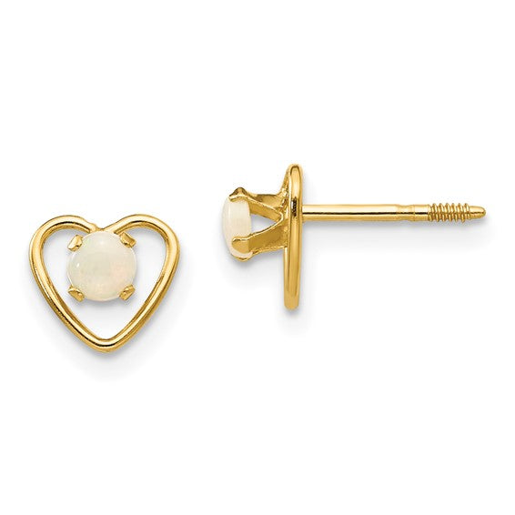 14k Yellow Gold Youth 3mm Birthstone Heart Screwback Earrings-GK109-Chris's Jewelry