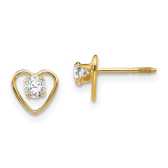 14k Yellow Gold Youth 3mm Birthstone Heart Screwback Earrings-GK103-Chris's Jewelry