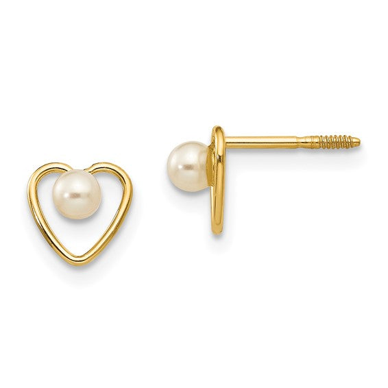 14k Yellow Gold Youth 3mm Birthstone Heart Screwback Earrings-GK105-Chris's Jewelry