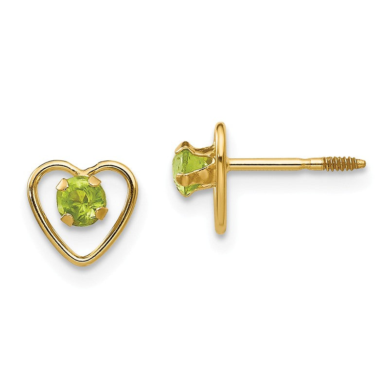 14k Yellow Gold Youth 3mm Birthstone Heart Screwback Earrings-GK107-Chris's Jewelry