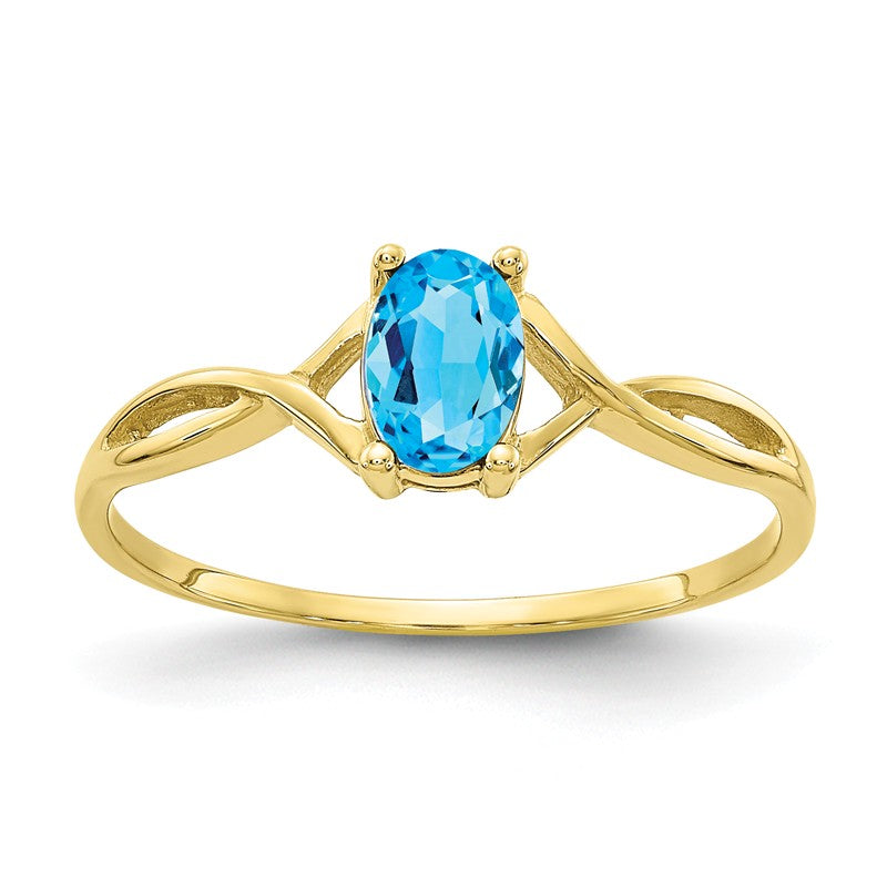 14k or 10k Yellow Gold Oval Genuine Swiss Blue Topaz December Petite Birthstone Ring-10XBR237-Chris's Jewelry