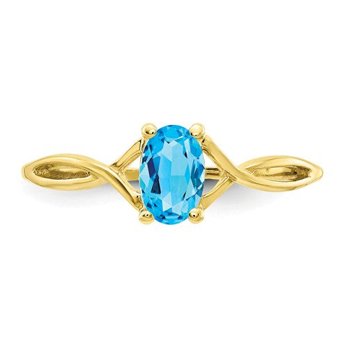14k or 10k Yellow Gold Oval Genuine Swiss Blue Topaz December Petite Birthstone Ring-Chris's Jewelry