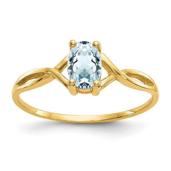 14k or 10k Yellow Gold Oval Genuine Swiss Blue Topaz December Petite Birthstone Ring-10XBR228-Chris's Jewelry