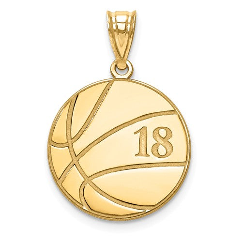 Basketball with Number and Engraved Name Pendant - Sterling Silver or Solid Gold-XNA695GP-Chris's Jewelry