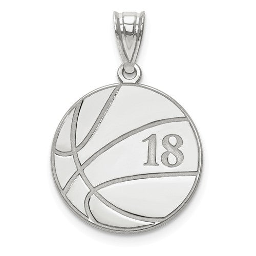 Basketball with Number and Engraved Name Pendant - Sterling Silver or Solid Gold-XNA695SS-Chris's Jewelry