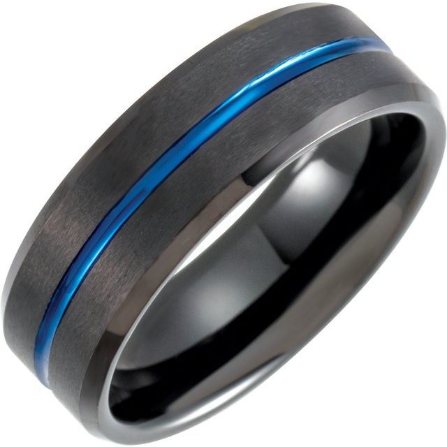 Black & Blue PVD Tungsten 8 mm Grooved Band-Chris's Jewelry