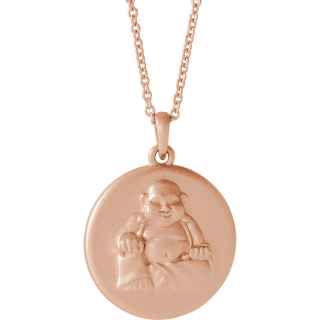 Buddha Disc Pendant or 16-18" Necklace - Sterling Silver or 14k Gold-86851:602:P-Chris's Jewelry