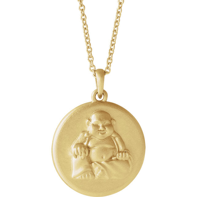 Buddha Disc Pendant or 16-18" Necklace - Sterling Silver or 14k Gold-86851:601:P-Chris's Jewelry