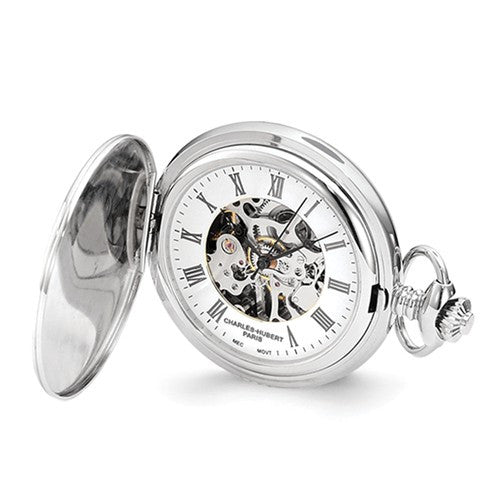 Charles Hubert Chrome-Finish Shield Design Pocket Watch - Engravable-XWA4455-Chris's Jewelry
