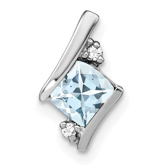Cushion Cut Gemstone & Diamond Pendants-PM7398-AQ-002-SSA-Chris's Jewelry