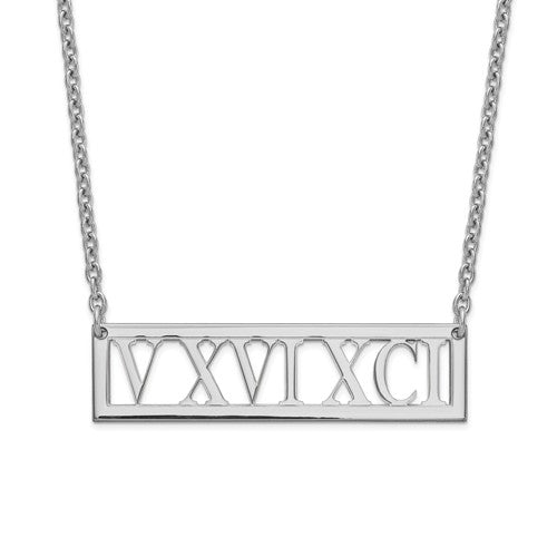 Cut Out Roman Numeral 10x38mm Bar Necklace-XNA729SS-Chris's Jewelry
