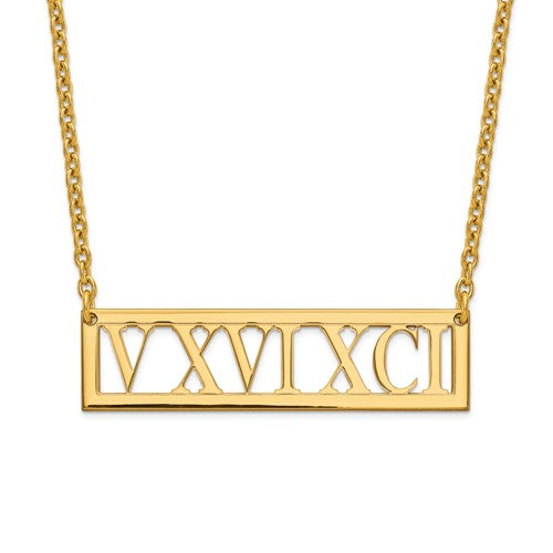 Cut Out Roman Numeral 10x38mm Bar Necklace-XNA729GP-Chris's Jewelry